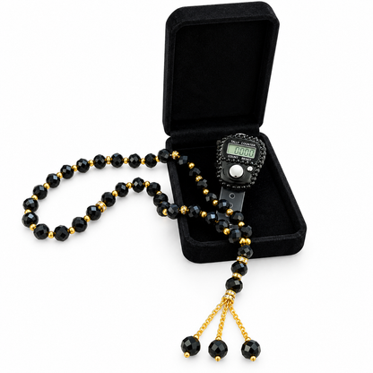 Premium Digitaler Tasbih – Schwarze Gebetskette mit Zähler & Geschenkbox.