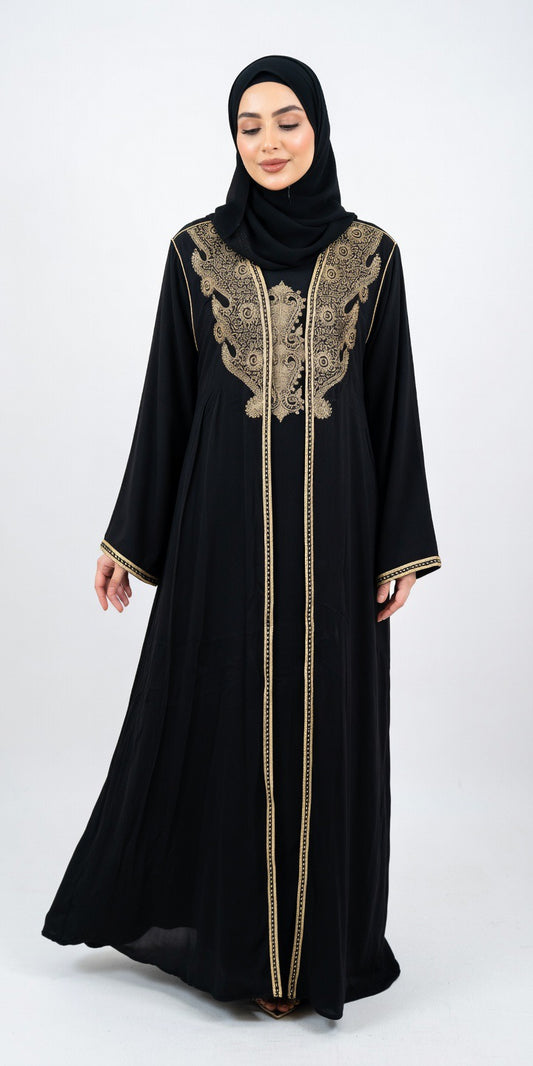 Elegante Zweiteilige Abaya – Mit fein besticktem Kimono &amp; ärmellosem Unterkleid