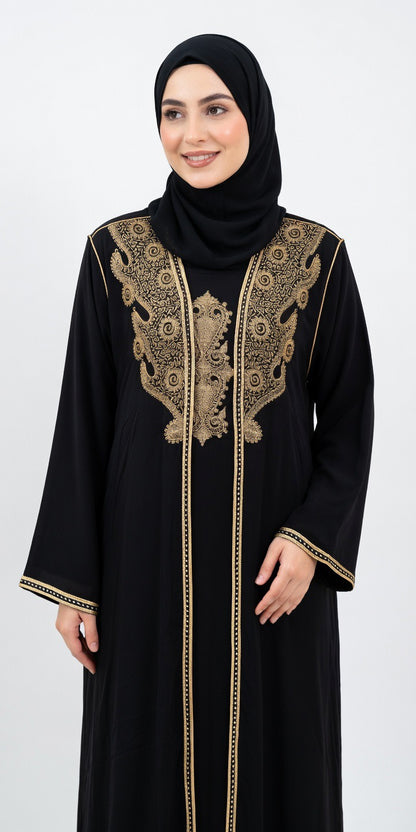 Elegante Zweiteilige Abaya – Mit fein besticktem Kimono &amp; ärmellosem Unterkleid