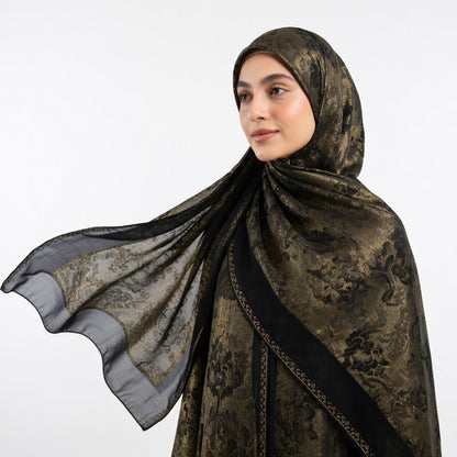 Eleganter Premium Organza Hijab in Schwarz-Gold– Luxuriöser Fall & edle Fall
