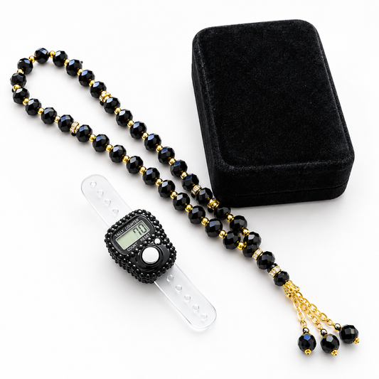 Premium Digitaler Tasbih – Schwarze Gebetskette mit Zähler & Geschenkbox.