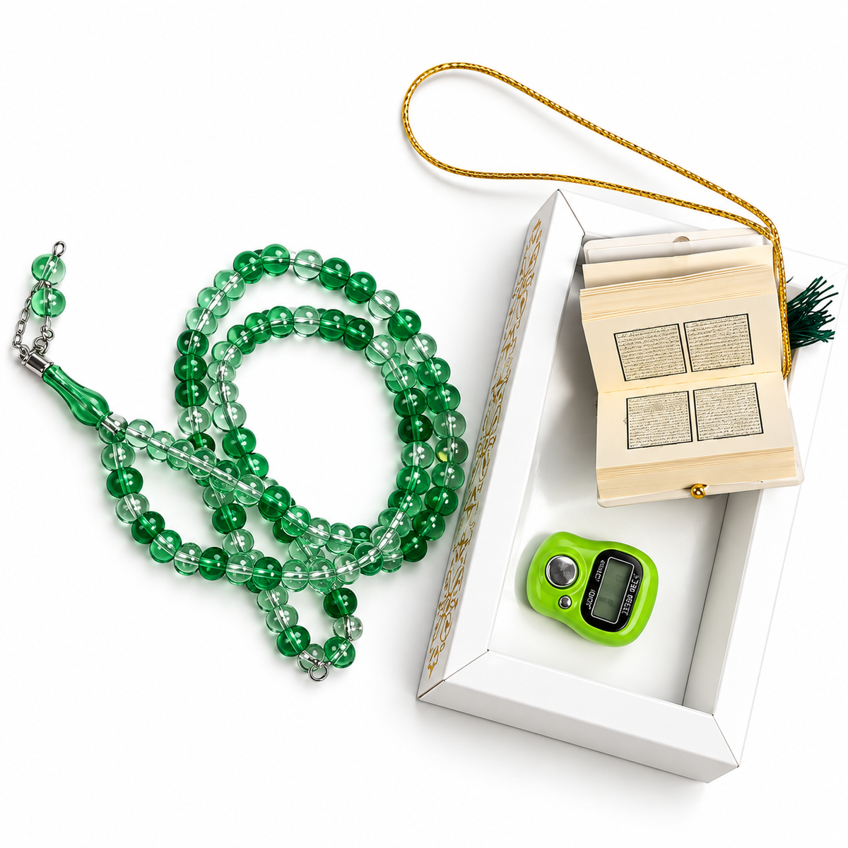 Geschenkset, Mini Koran, digitaler Tesbih und 99 Perlen Tesbih