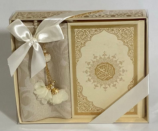 Quran Geschenkbox 3teiliges Set - Creme-Gold