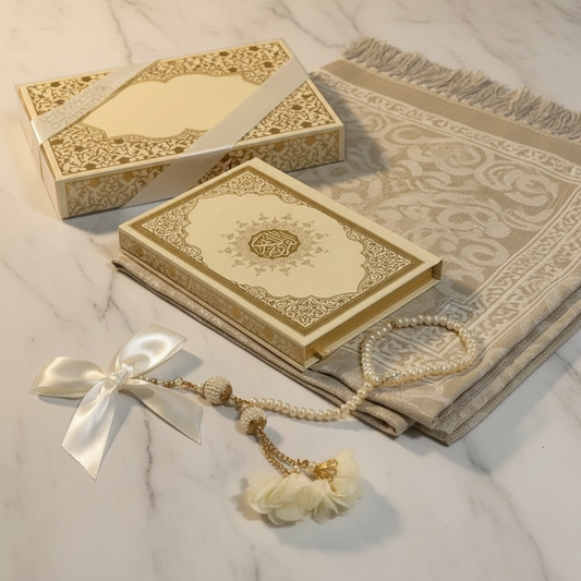Quran Geschenkbox 3teiliges Set - Creme-Gold