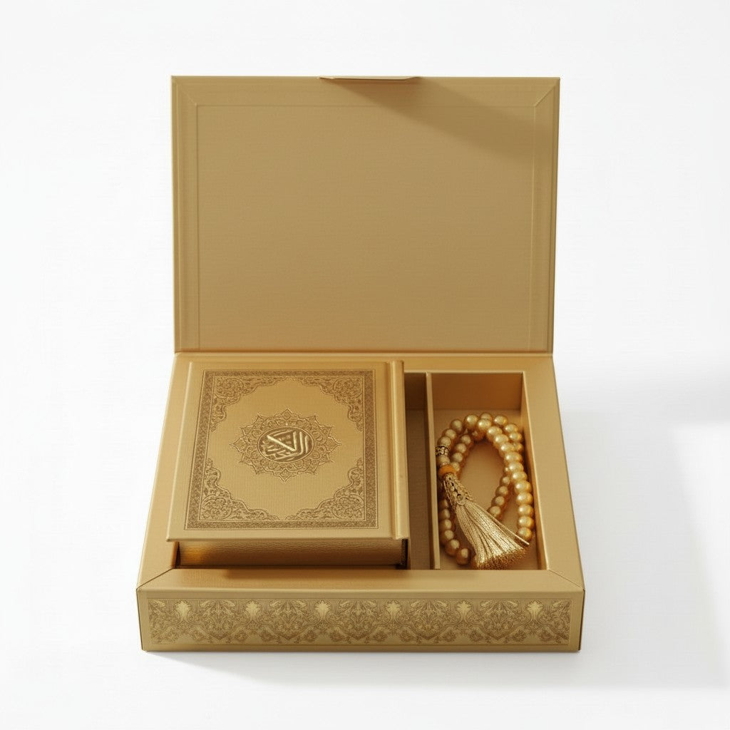 Geschenkset Quran und Tasbih Kette 99 Perlen - Gold