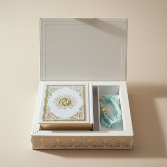 Geschenkset Quran und Tasbih Kette 99 Perlen - Babyblau