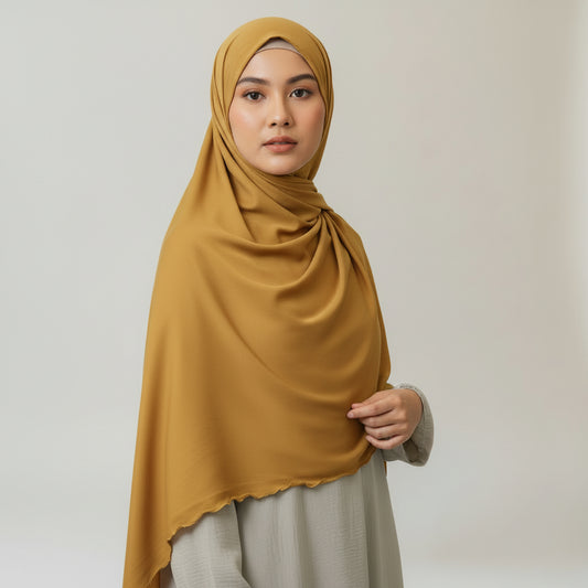 Premium Jersey Hijab with Waves - Mustard