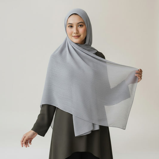 Premium Organza Hijab – Silver Grey