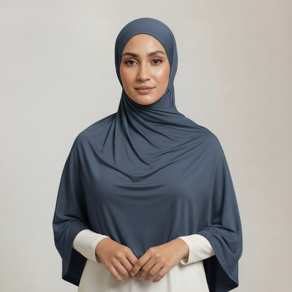 Premium Jersey Liquid Hijab - Graphit-Blau