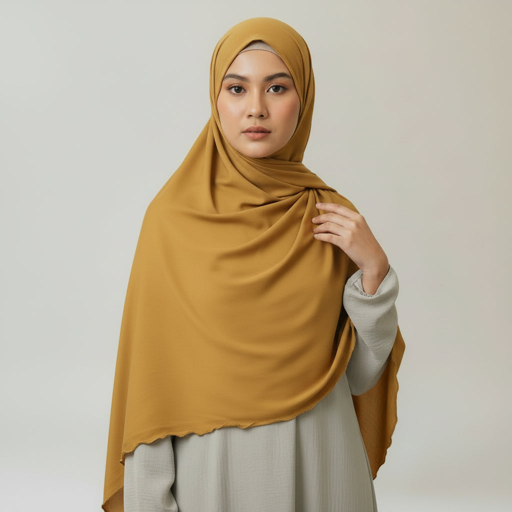 Premium Jersey Hijab mit Wellen - Senf