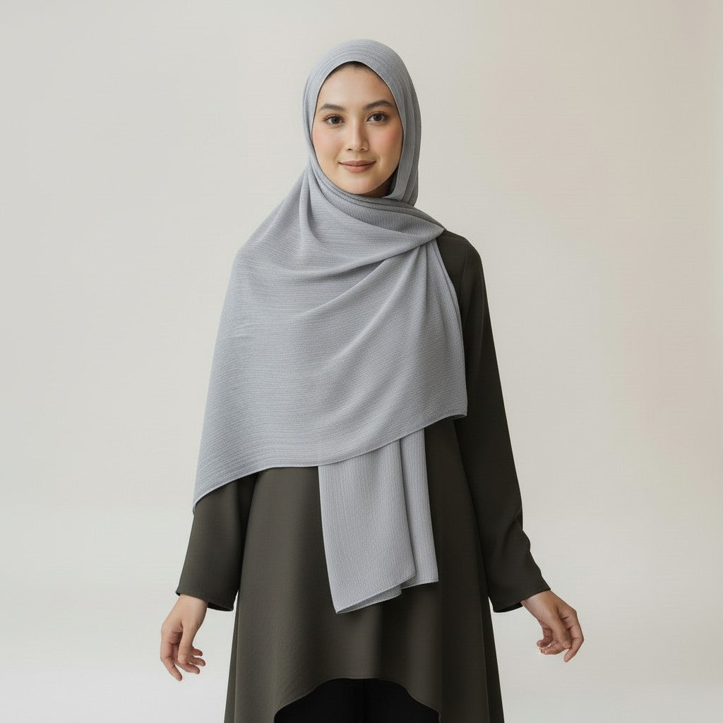 Premium Organza Hijab – Silver Grey