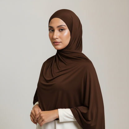 Premium Jersey Liquid Hijab - Kastanien Braun