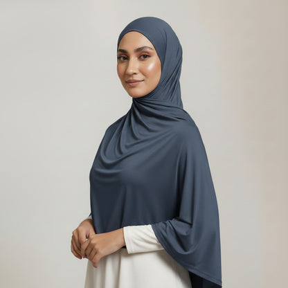 Premium Jersey Liquid Hijab - Graphit-Blau